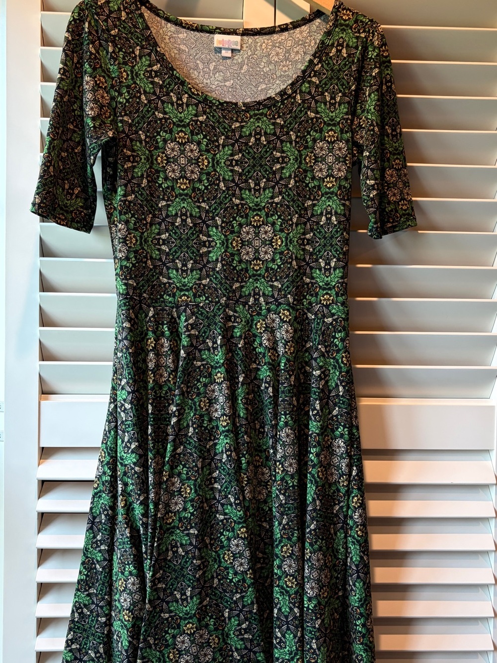 LuLaRoe Black & Green Floral Midi Dress